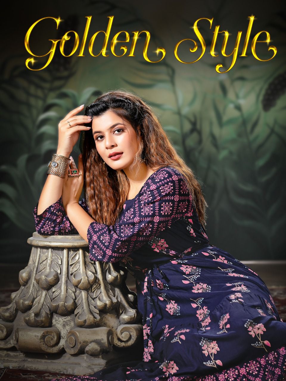 Golden Style Fancy Ethnic Wear Printed Rayon Anarkali Long Kurti Collection